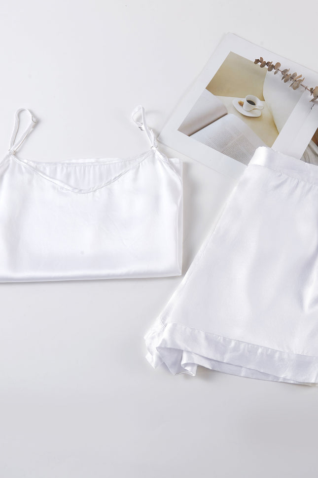 Soft Strokes Silk | Pearl White Soar Pyjamas Camisole with Adjustable Straps