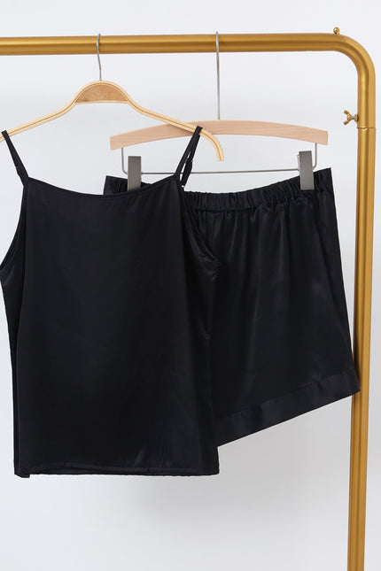 Soft Strokes Silk | Black Soar Camisole and Shorts Pyjamas Set