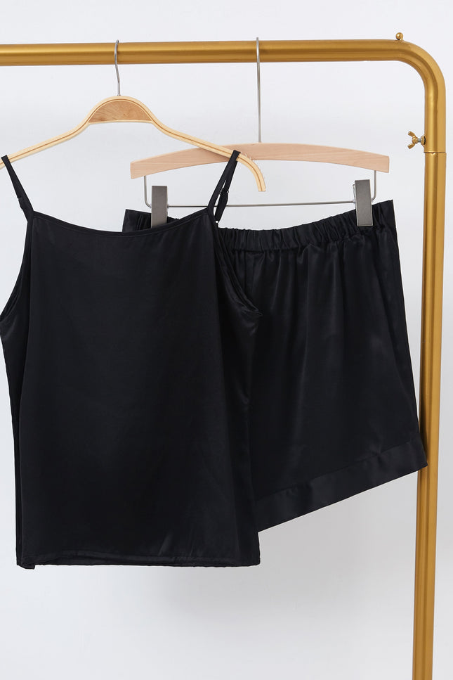 Soft Strokes Silk | Black Soar Camisole and Shorts Pyjamas Set