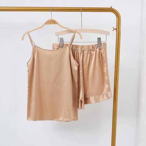 Soft Strokes Silk | Champagne High-Waisted Soar Pyjamas Shorts