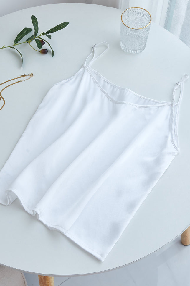 Soft Strokes Silk | Pearl White Soar Pyjamas Camisole with Adjustable Straps