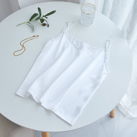 Soft Strokes Silk | Pearl White Soar Pyjamas Camisole with Adjustable Straps