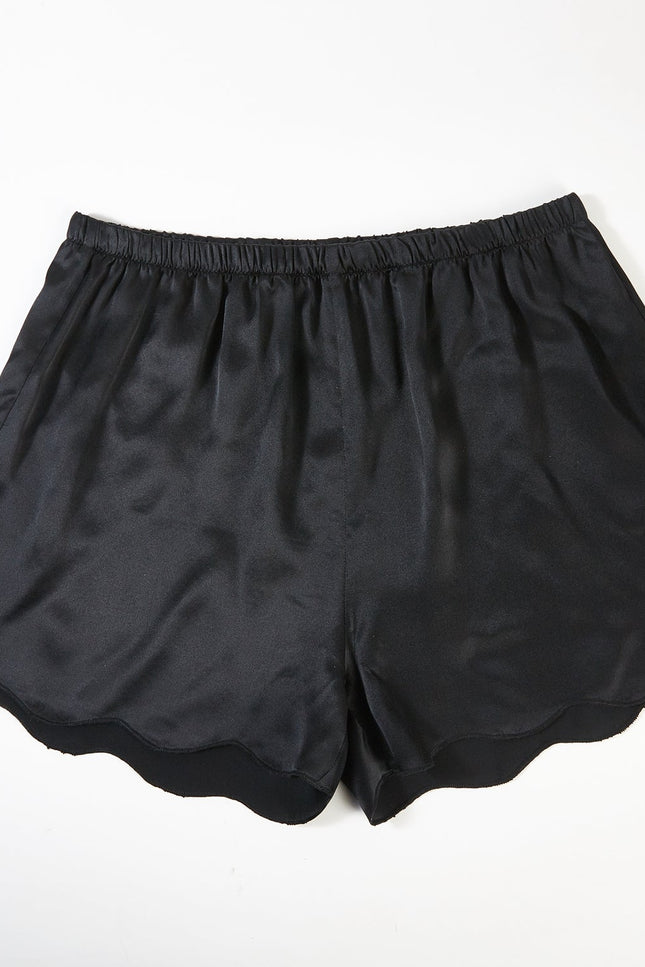 Soft Strokes Silk | Black Scallop Edged Pyjamas Shorts