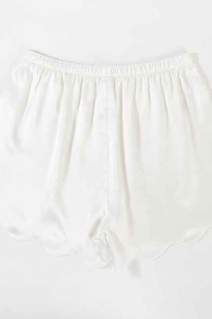 Soft Strokes Silk | Pearl White Scallop Edged Pyjamas Shorts