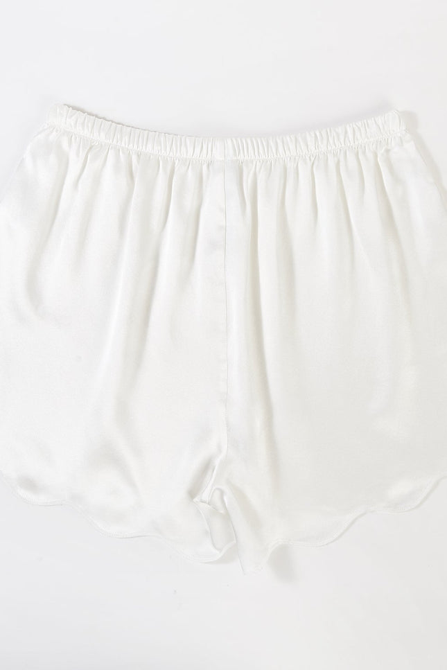 Soft Strokes Silk | Pearl White Scallop Edged Pyjamas Shorts