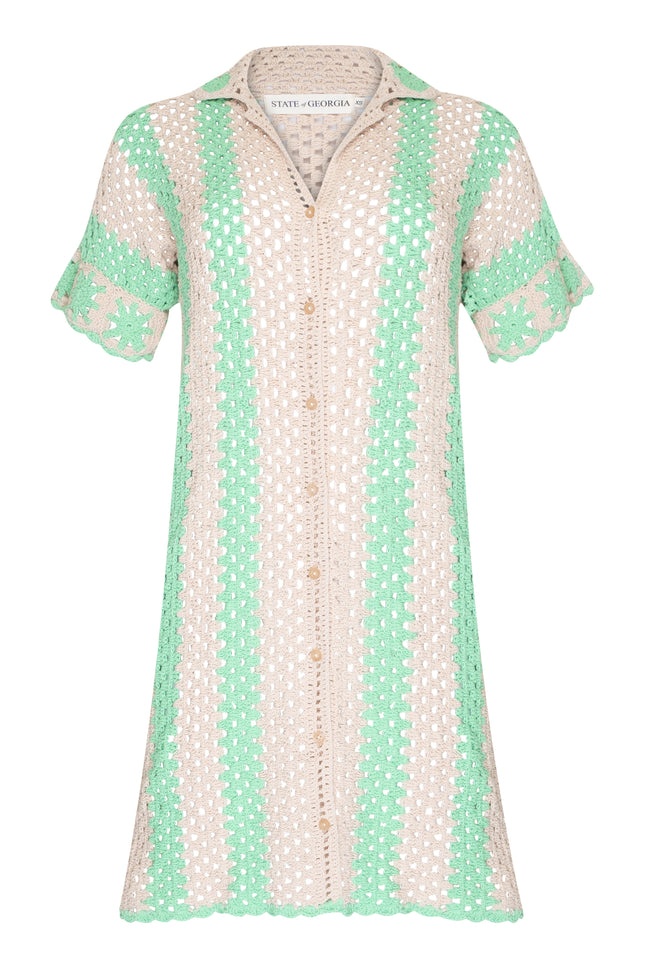 State Of Georgia I THE COVE CROCHET SHIRT DRESS - GREEN STRIPES