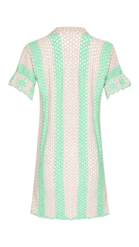 State Of Georgia I THE COVE CROCHET SHIRT DRESS - GREEN STRIPES