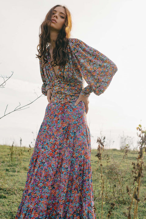 State Of Georgia I BOWIE BUTTON UP TOP - Floral Explosion Raspberry