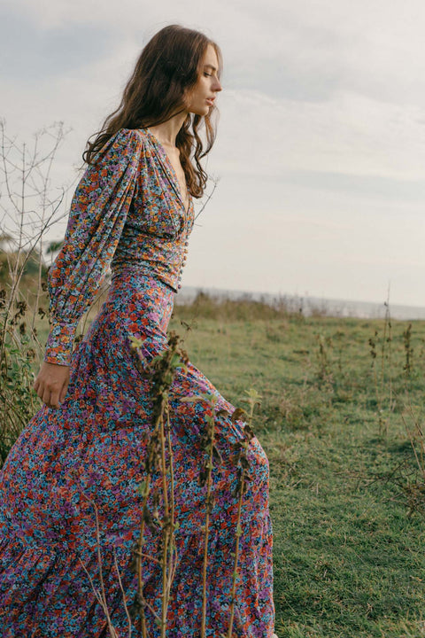 State Of Georgia I BOWIE BUTTON UP TOP - Floral Explosion Raspberry