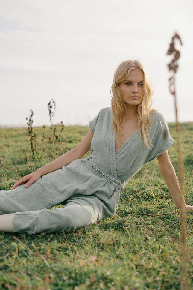 State Of Georgia I JANE SAYS  STONE WASHED JUMPSUIT - SAGE GREEN