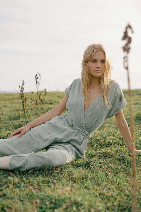 State Of Georgia I JANE SAYS  STONE WASHED JUMPSUIT - SAGE GREEN