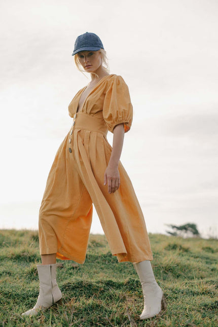 State Of Georgia I THE JAIME JUMPSUIT CULLOTES - TAN/CHARCOAL BUTTON