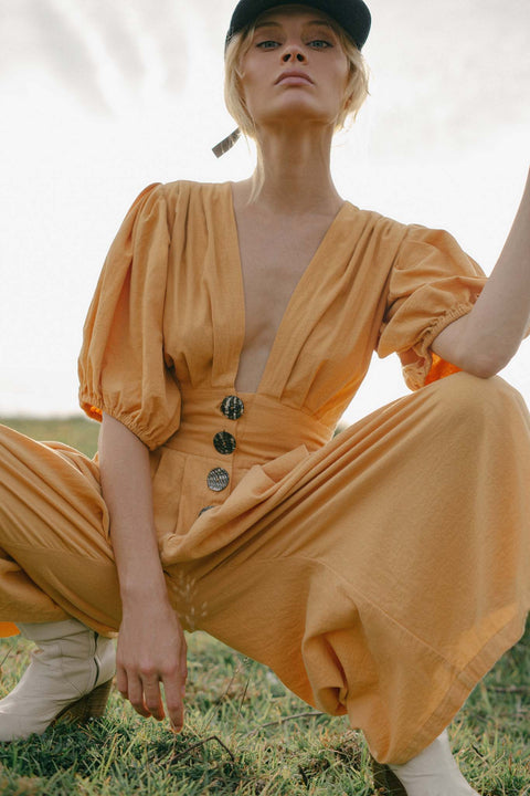 State Of Georgia I THE JAIME JUMPSUIT CULLOTES - TAN/CHARCOAL BUTTON