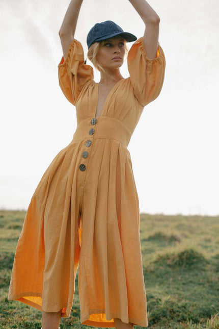 State Of Georgia I THE JAIME JUMPSUIT CULLOTES - TAN/CHARCOAL BUTTON
