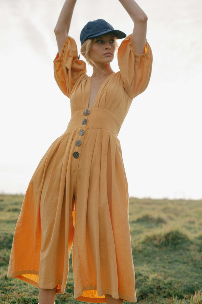 State Of Georgia I THE JAIME JUMPSUIT CULLOTES - TAN/CHARCOAL BUTTON