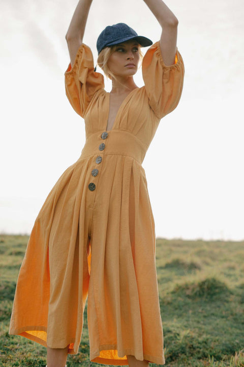 State Of Georgia I THE JAIME JUMPSUIT CULLOTES - TAN/CHARCOAL BUTTON