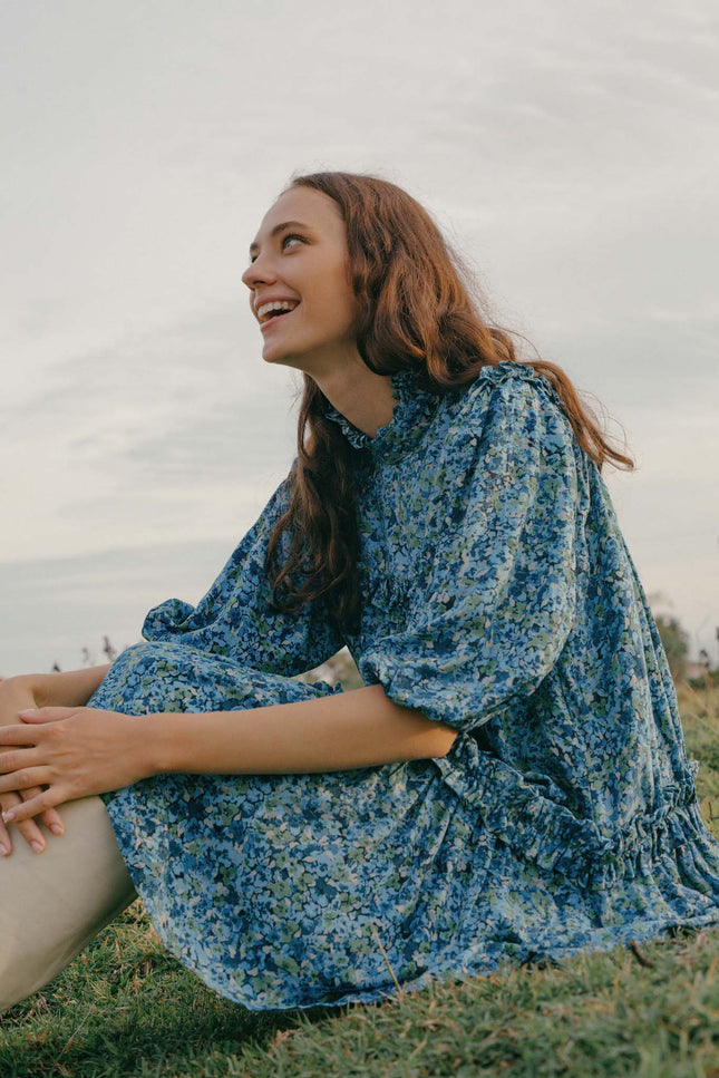 State Of Georgia I THE JONI DRESS - Floral Explosion Blue