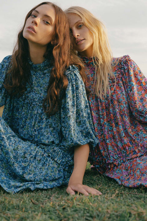 State Of Georgia I THE JONI DRESS - Floral Explosion Blue