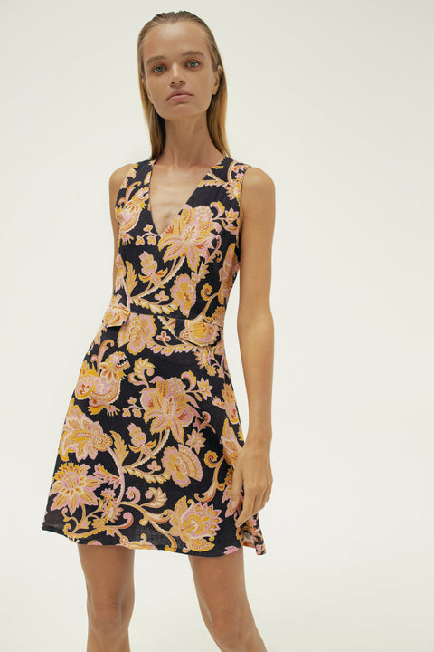 State Of Georgia I THE LITTLE LINEN  V NECK MINI DRESS - PAISLEY NAGA