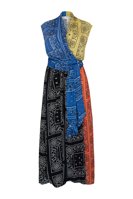 State Of Georgia I THE POINT DRESS MAXI - PATCHWORK BANDANA BLUE/LIME/BLACK/BLOOD ORANGE