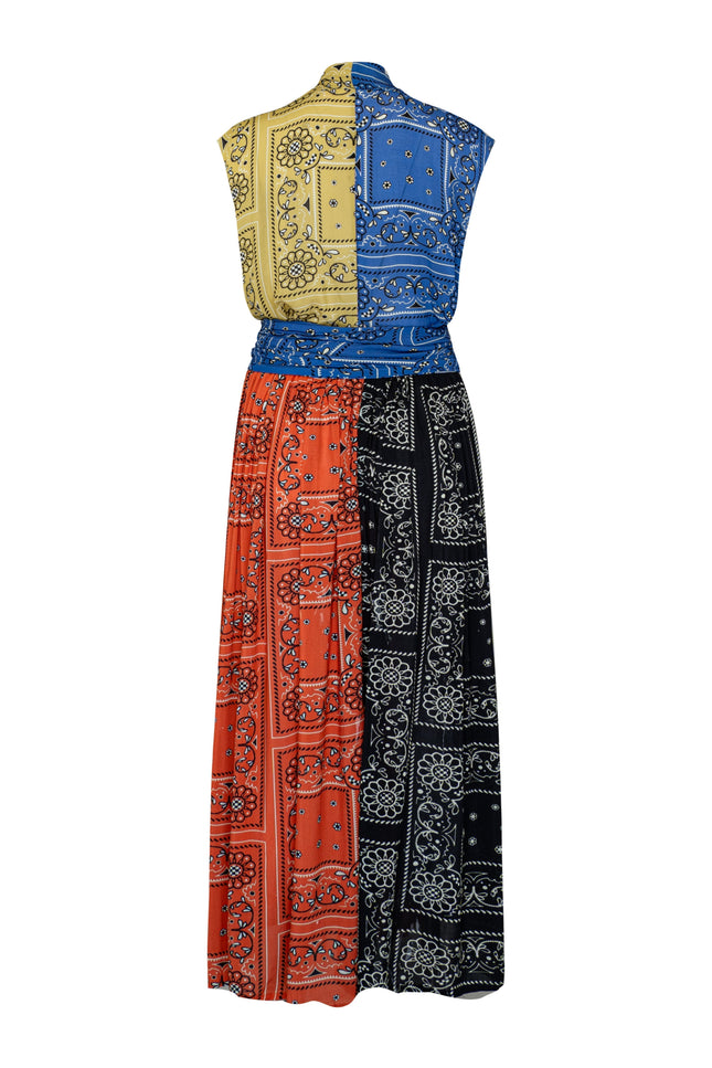 State Of Georgia I THE POINT DRESS MAXI - PATCHWORK BANDANA BLUE/LIME/BLACK/BLOOD ORANGE