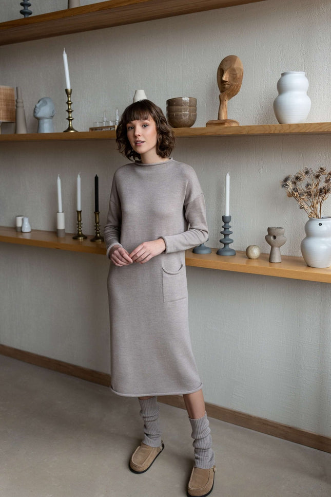 Monala | Longline merino wool dress with turn-up trims