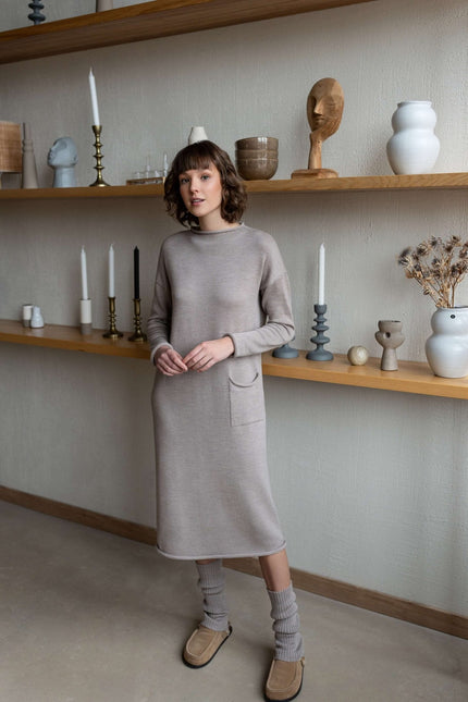 Monala | Longline merino wool dress with turn-up trims