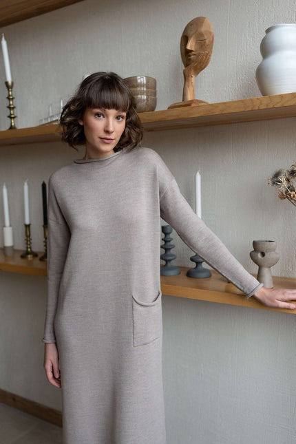 Monala | Longline merino wool dress with turn-up trims