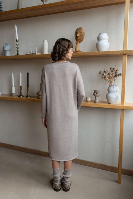 Monala | Longline merino wool dress with turn-up trims