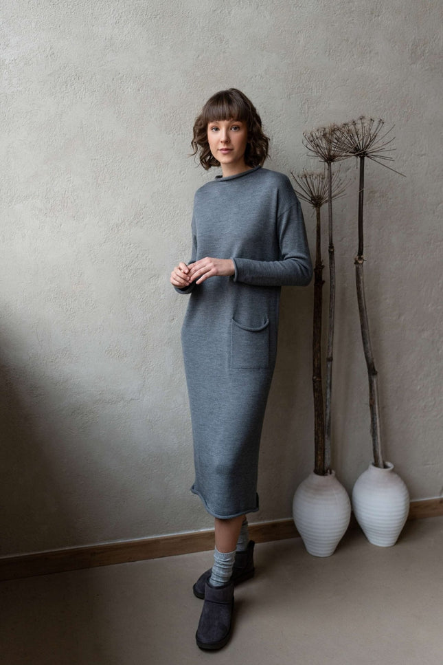 Monala | Longline merino wool dress with turn-up trims