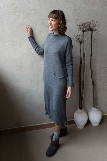Monala | Longline merino wool dress with turn-up trims