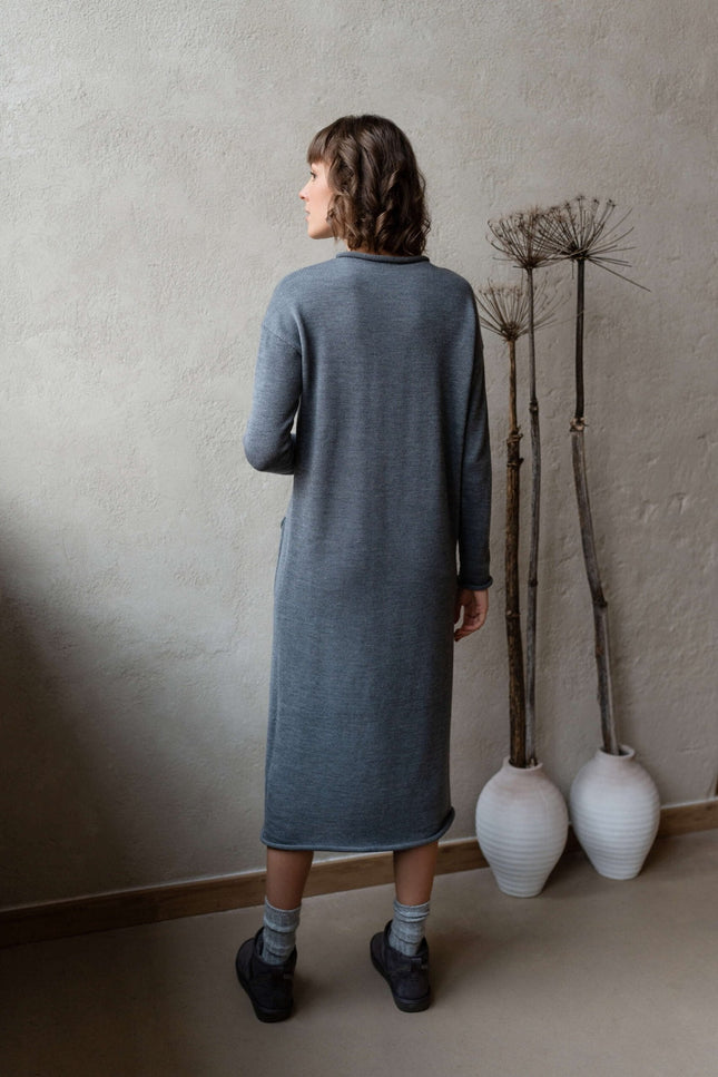 Monala | Longline merino wool dress with turn-up trims