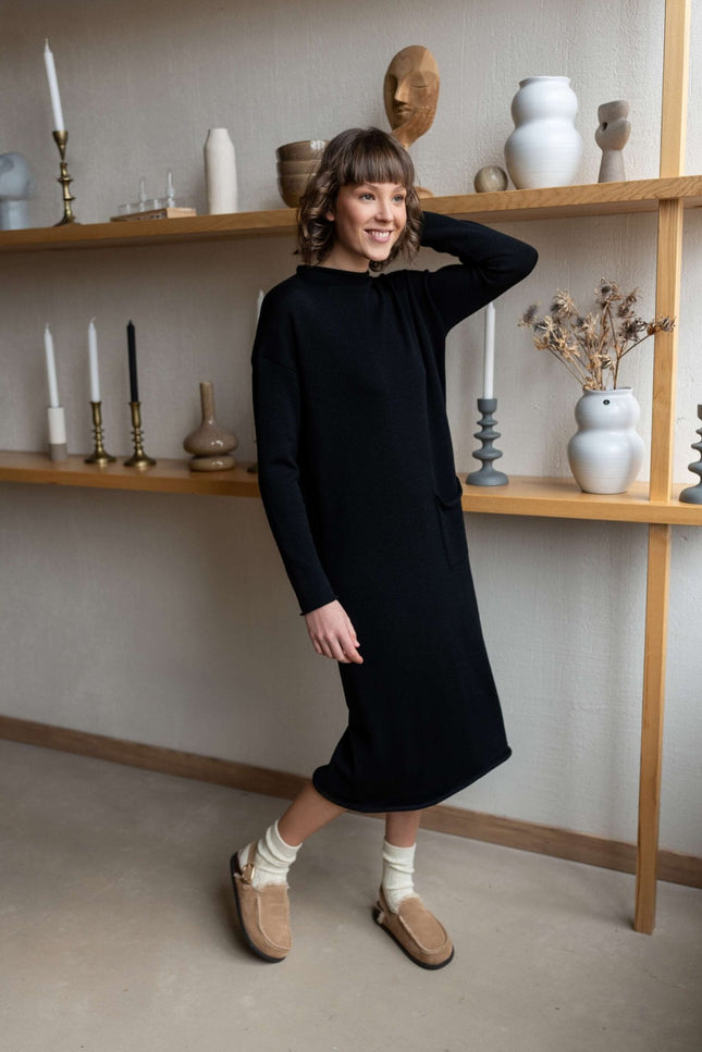 Monala | Longline merino wool dress with turn-up trims