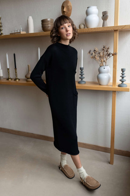 Monala | Longline merino wool dress with turn-up trims