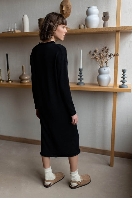 Monala | Longline merino wool dress with turn-up trims
