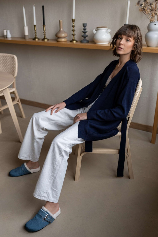 Monala | Merino Wool Cardigan with a Belt in Grey