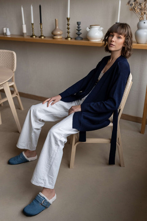 Monala | Merino Wool Cardigan with a Belt in Grey