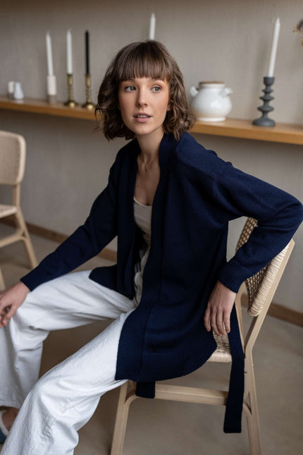 Monala | Merino Wool Cardigan with a Belt in Grey