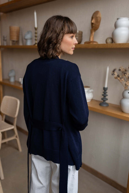 Monala | Merino Wool Cardigan with a Belt in Grey