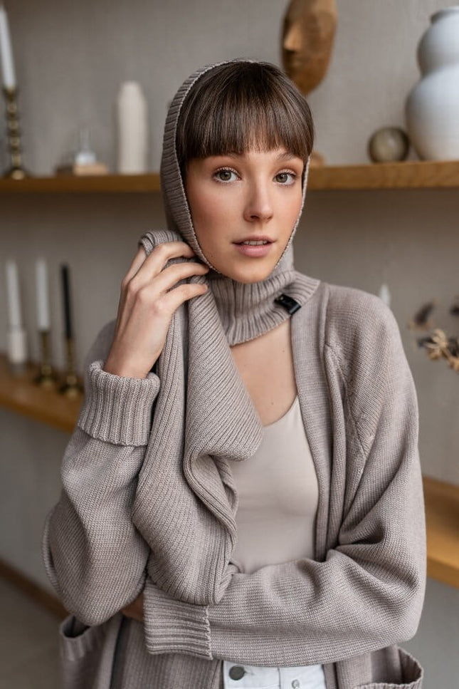 Monala | Damski dzianinowy kaptur zimowy z wełny merino