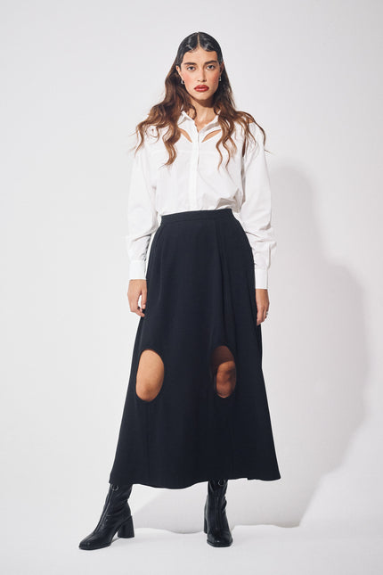 SOUR FIGS Flare Cut-Out Skirt in Black