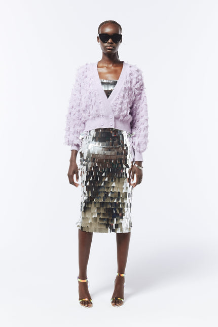 SOUR FIGS Fringed Checkerboard Cardigan in Wisteria Purple