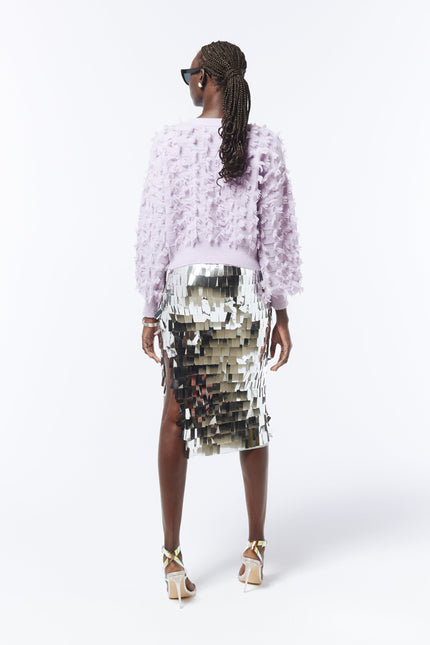 SOUR FIGS Fringed Checkerboard Cardigan in Wisteria Purple