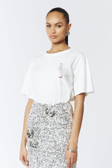 SOUR FIGS Standing Dove Print Unisex T-Shirt in White