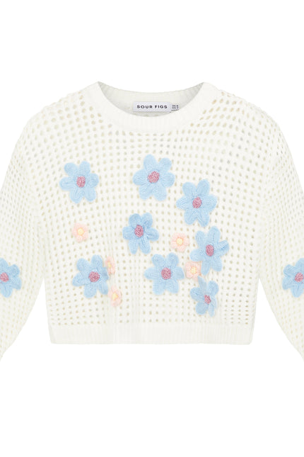 SOUR FIGS Daisy Detail Knit Jumper in White