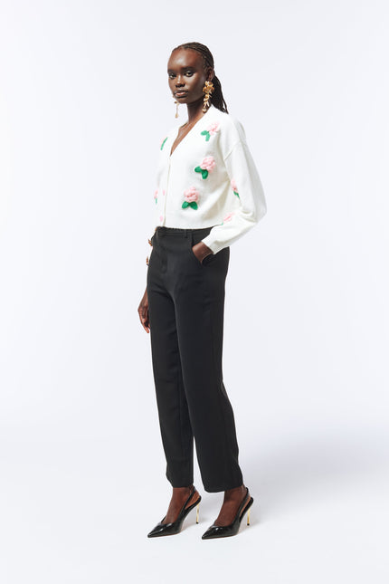 SOUR FIGS Flower Detail Knit Cardigan in Ivory White