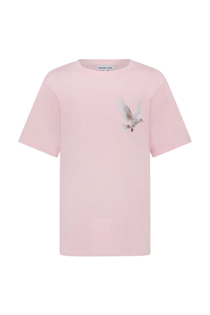 SOUR FIGS Flying Dove Print Unisex T-Shirt in Pink