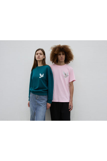 SOUR FIGS Flying Dove Print Unisex T-Shirt in Pink