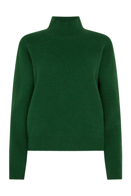 Flat studio image of Gold-Button Shoulder Jumper in Pine Green.