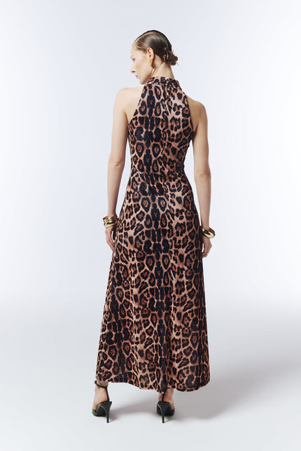 Sour Figs sleeveless leopard velvet maxi dress back view